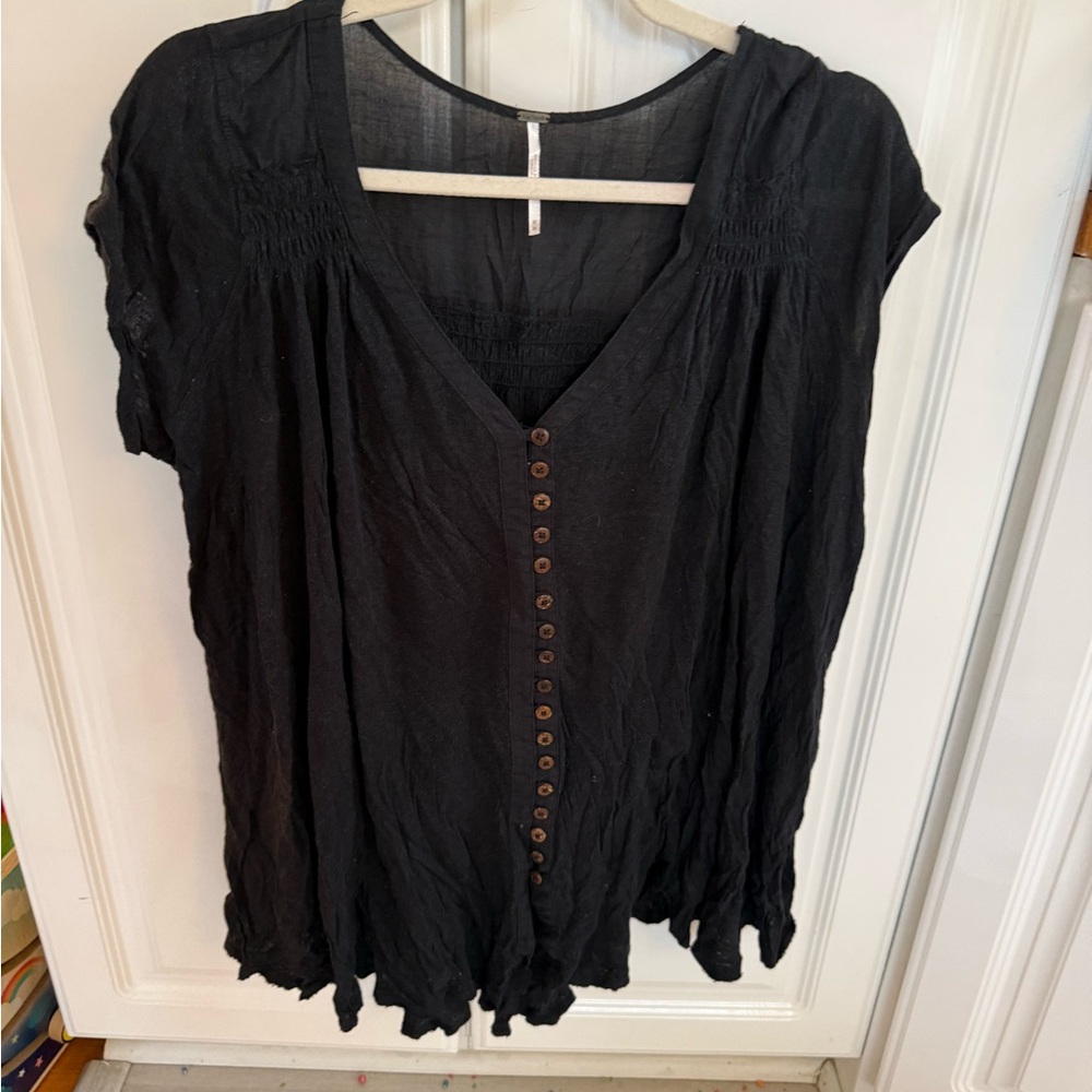 Free People Black Button-Down Women's Top